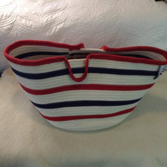 Orino Natural Coiled Rope Handled Market Basket/Bag.  Patriotic, "Green", Beach - Picture 1 of 4